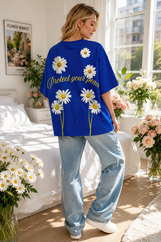🌼 Protect Your Peace Oversized Blue Drop Shoulder T-Shirt