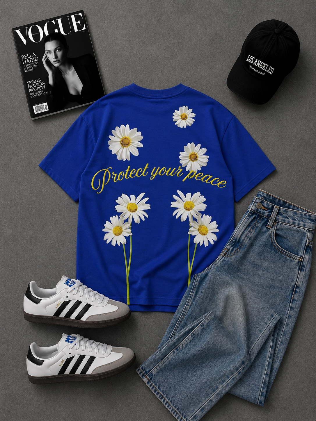 🌼 Protect Your Peace Oversized Blue Drop Shoulder T-Shirt