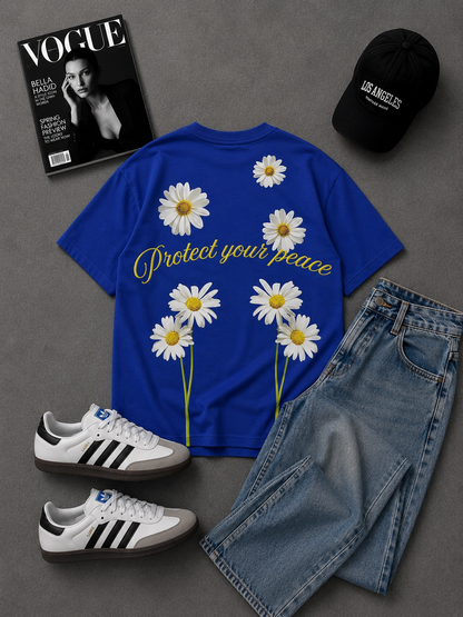 🌼 Protect Your Peace Oversized Blue Drop Shoulder T-Shirt